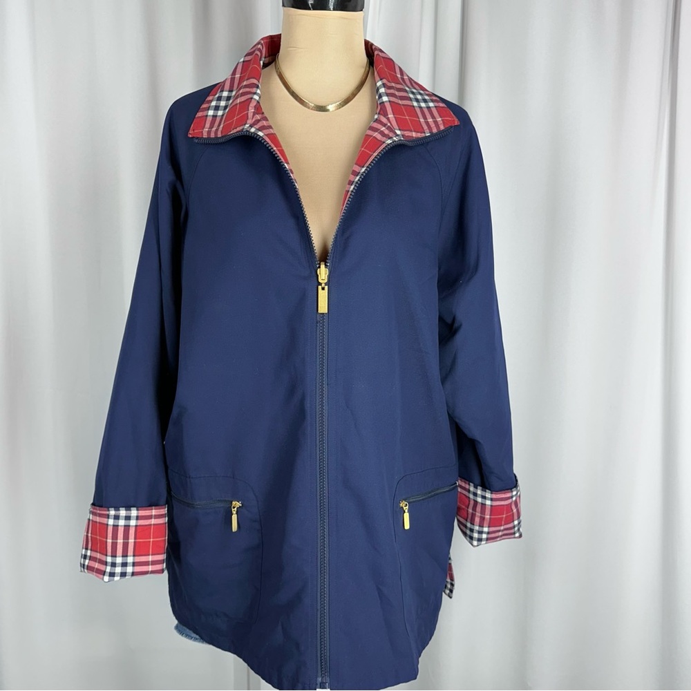 NWOT KORET Country Club Reversible Jacket Sz M Navy Blue/McGregor Plaid - Picture 2 of 15